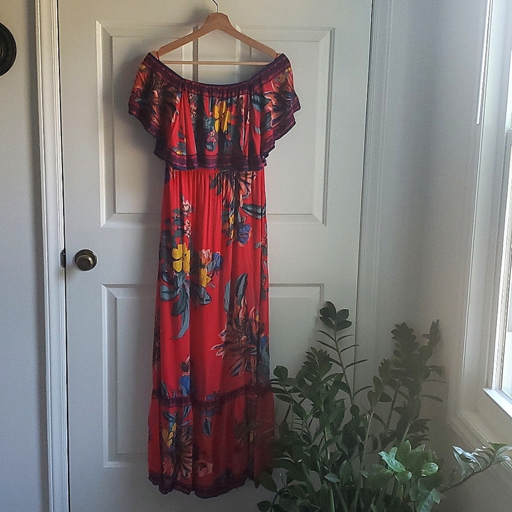 Flying Tomato Tropical Off The Shoulder Summer Maxi Dress Medium